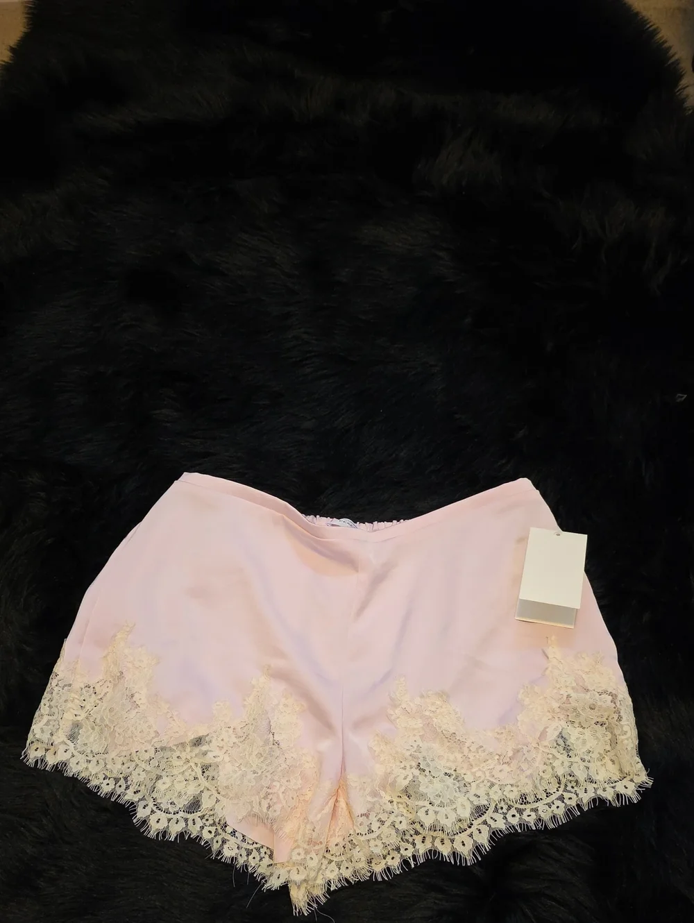 Women's Pink Satin Sleep Shorts with Cream Lace Trim - Picture 1 of 4